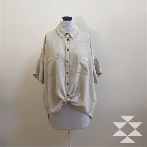 Linen Look Blouse Top Loose Fit Short Sleeve NWT - Picture 9 of 9